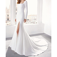 Mermaid / Trumpet Wedding Dresses Off Shoulder Court Train Stretch Satin Long Sleeve Simple Luxurious with Split Front 2020