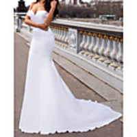 Mermaid / Trumpet Wedding Dresses Off Shoulder Court Train Stretch Satin Sleeveless Simple with 2020