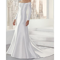 Mermaid / Trumpet Wedding Dresses Off Shoulder Sweep / Brush Train Satin Long Sleeve Simple with 2020