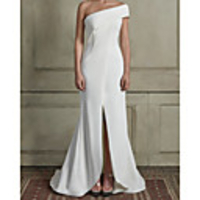Mermaid / Trumpet Wedding Dresses One Shoulder Court Train Satin Sleeveless Simple with Split Front 2020