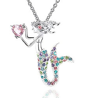 mermaid necklace austrian crystal magic pendant necklace for women girls (colorful)