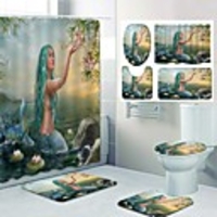 Mermaid Pattern PrintingBathroom Shower Curtain Leisure Toilet Four-Piece Design