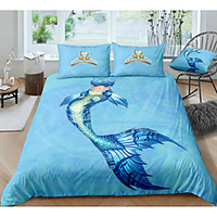 Mermaid Print 3-Piece Duvet Cover Set Hotel Bedding Sets Comforter Cover with Soft Lightweight Microfiber,  Include 1 Duvet Cover,  2 Pillowcases for Double/Queen/King(1 Pillowcase for Twin/Single)