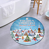 Merry Christmas Theme Round Mat Carpet Door Mat Bedroom Living Room Carpet Study Room Carpet Kitchen Bathroom Anti-slip Mat