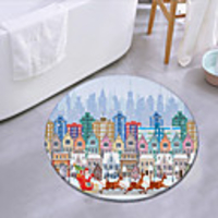Merry Christmas Theme Round Mat Carpet Door Mat Bedroom Living Room Carpet Study Room Carpet Kitchen Bathroom Anti-slip Mat