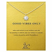 message card sun pendant necklace friendship compass good luck elephant pendant chain necklace with gift card (silver sun 2)