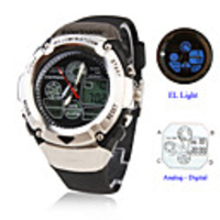 Metal Case Analog Digital Watch with Blue EL Light Chronograph