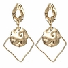 metal hammered geometric dangle drop earrings bohemian hollow square disc oval statement stud earring exaggerated fashion jewellery for women (gold hammered round square earring)