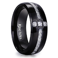 meteor 8mm black titanium ring cubic zirconia and meteorites inlay design wedding band9