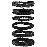 milakoo 6 pcs black braided leather bracelets for men women cuff wrap wristbands