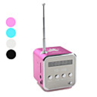 Mini Cube Digital FM Radio Speaker (MicroSD Reader,  USB,  FM Radio,  Assorted Colors)