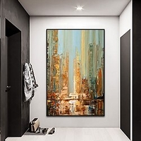 Mintura Handmade Thick Texture City Landscape Oil Painting On Canvas Wall Art Decoration Modern Abstract Picture For Home Decor Rolled Frameless Unstretched Painting miniinthebox