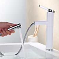 Modern Centerset Pullout Spray Ceramic Valve Single Handle One Hole Painting,  Bathroom Sink Faucet