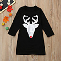 Mommy and Me Basic Geometric Animal Print Long Sleeve Knee-length Dress Black
