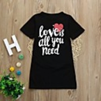 Mommy and Me Basic Letter Print Short Sleeve Knee-length Regular Dress Black