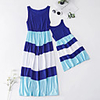 Mommy and Me Basic Striped Patchwork Sleeveless Maxi Maxi Dress Blue