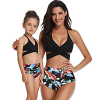Mommy and Me Black Green Spring Summer Active Holiday Print Tropical Leaf Plant Sleeveless Swimwear miniinthebox