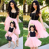 Mommy and Me Black Summer Mesh Color Block Sleeveless Midi Dresses miniinthebox