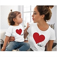 Mommy and Me Black/White/Red/Gray Heart Pattern Print Tops miniinthebox