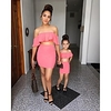 Mommy and Me Blue/Black/Pink Off-shoulder Ruffle Top Hip Skirt Sets miniinthebox