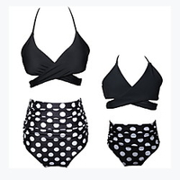 Mommy and Me Blushing Pink Black Green Spring Summer Active Holiday Print Tropical Leaf Polka Dot Solid Colored Sleeveless Swimwear miniinthebox
