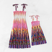 Mommy and Me Blushing Pink Summer Boho Casual / Daily Print Floral Sleeveless Knee-length Dresses miniinthebox