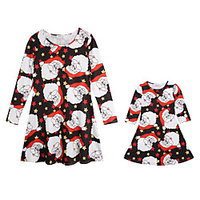 Mommy and Me Christmas Dresses Santa Claus Dailywear Print Black Long Sleeve Active Matching Outfits / Fall / Winter / Casual miniinthebox