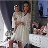 Mommy and Me Cut Out White Solid Colored Lace 3/4 Length Sleeve Long Above Knee Long Dress White