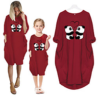 Mommy and Me Dresses Cotton Animal Green Pink Dusty Blue Long Sleeve Knee-length Matching Outfits / Fall / Spring / Summer miniinthebox