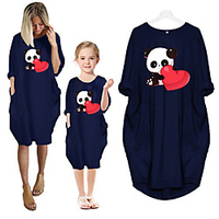 Mommy and Me Dresses Cotton Animal Green Pink Dusty Blue Long Sleeve Knee-length Matching Outfits / Fall / Spring / Summer miniinthebox