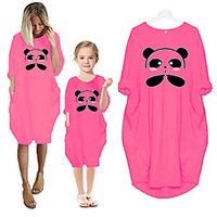 Mommy and Me Dresses Cotton Bear Green Pink Dusty Blue Long Sleeve Knee-length Matching Outfits / Fall / Spring / Summer miniinthebox