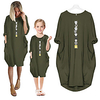 Mommy and Me Dresses Cotton Cartoon Cat Green Pink Dusty Blue Long Sleeve Knee-length Matching Outfits / Fall / Spring / Summer miniinthebox