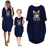 Mommy and Me Dresses Cotton Cat Animal Green Pink Dusty Blue Long Sleeve Knee-length Matching Outfits / Fall / Spring / Summer miniinthebox