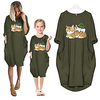Mommy and Me Dresses Cotton Cat Animal Green Pink Dusty Blue Long Sleeve Knee-length Matching Outfits / Fall / Spring / Summer miniinthebox