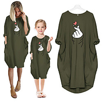 Mommy and Me Dresses Cotton Heart Green Pink Dusty Blue Long Sleeve Knee-length Matching Outfits / Fall / Spring / Summer miniinthebox