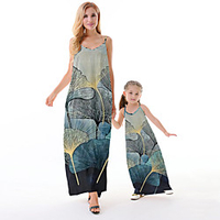 Mommy and Me Dresses Floral Graphic Butterfly Daily Print Light Yellow Blue Purple Sleeveless Maxi Strap Dress 3D Print Casual Matching Outfits / Summer miniinthebox
