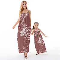 Mommy and Me Dresses Floral Graphic Daily Print Blue Purple Light Green Sleeveless Maxi Strap Dress 3D Print Casual Matching Outfits / Summer miniinthebox