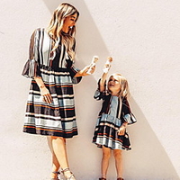 Mommy and Me Dresses Plaid Graphic Sports Outdoor Black Half Sleeve Midi Active Matching Outfits / Fall / Spring / Casual miniinthebox