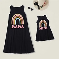 Mommy and Me Dresses Rainbow Daily Print Black Sleeveless Knee-length Tank Dress Cute Matching Outfits miniinthebox