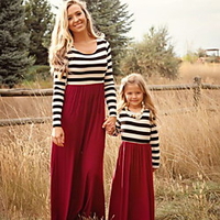 Mommy and Me Dresses Striped Graphic Color Block Sports Outdoor Patchwork Wine Long Sleeve Maxi Active Matching Outfits / Fall / Spring / Casual / Print miniinthebox