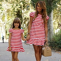 Mommy and Me Dresses Striped Graphic Sports Outdoor Ruched Red Short Sleeve Above Knee T Shirt Dress Tee Dress Active Matching Outfits / Spring / Summer / Casual miniinthebox