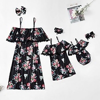 Mommy and Me Family Matching Outfits Dress Florals Sleeveless Black Holiday miniinthebox