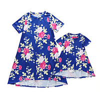 Mommy and Me Floral Print Short-sleeve Dresses miniinthebox