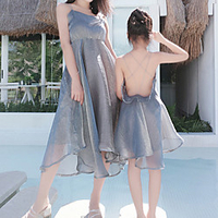 Mommy and Me Gray Summer Casual / Daily Backless Solid Colored Sleeveless Midi Dresses miniinthebox