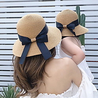 Mommy and Me Holiday Beach Bow Decor Straw Hats miniinthebox