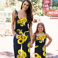 Mommy and Me Jumpsuit Floral Graphic Sports Outdoor Print Black Sleeveless Active Matching Outfits miniinthebox