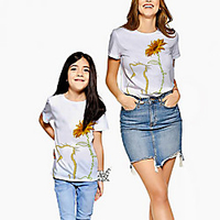 Mommy and Me Kids Family Matching Outfits Tee Animal Short Sleeve Print White Summer Active miniinthebox