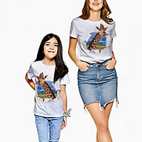 Mommy and Me Kids Family Matching Outfits Tee Animal Short Sleeve Print White Summer Active miniinthebox
