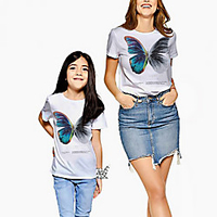 Mommy and Me Kids Family Matching Outfits Tee Butterfly Animal Short Sleeve Print White Summer Active miniinthebox