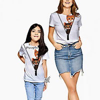 Mommy and Me Kids Family Matching Outfits Tee Cat Animal Short Sleeve Print White Summer Active miniinthebox